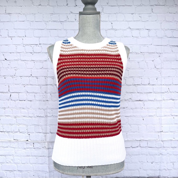 LOFT Multicolor Striped Cotton Blend Sleeveless Sweater Knit Top Size XS - Picture 2 of 9